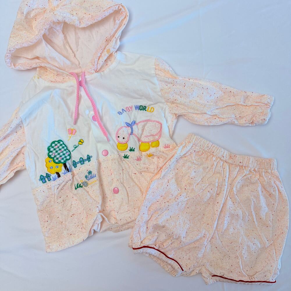 Vintage 80s Baby World Patchwork Embroidered 2pc Outfit Sz 24mo / 2T